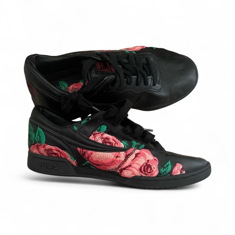 FILA Women's Black Sneakers with Pink Floral Design